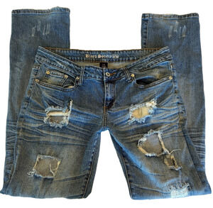 Blues Society Distressed Skinny Jeans Embroidered Back Pockets Size 9/10